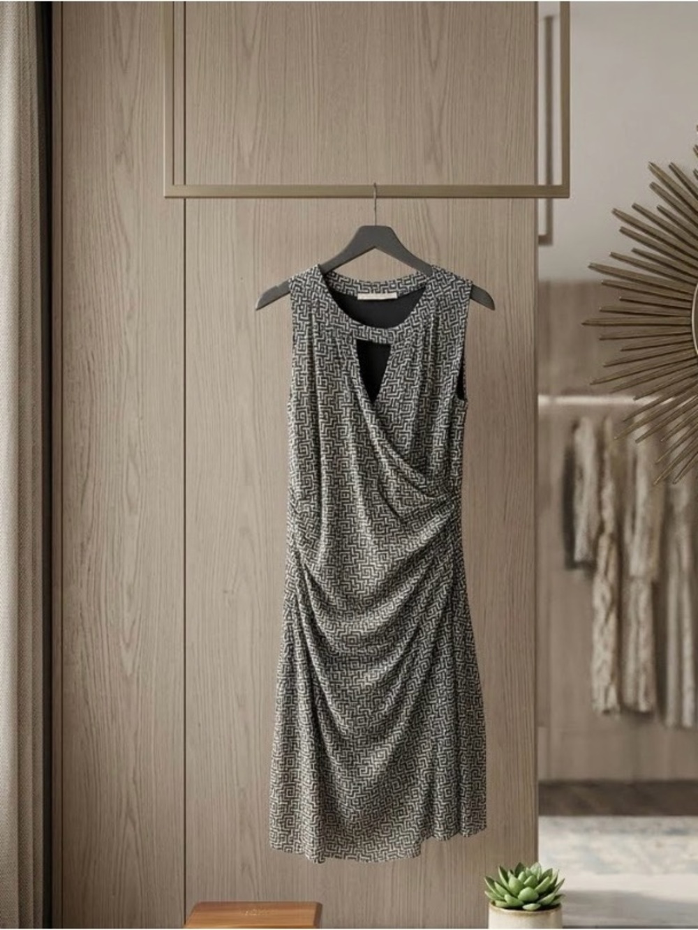 Weston Wear Anthropologie Geometric Mesh Faux Wrap Dress Size M Grey Black Y2K
